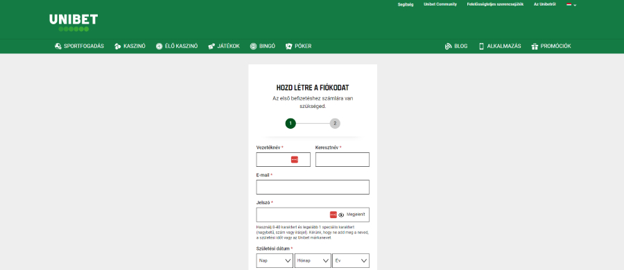 Unibet regisztráció